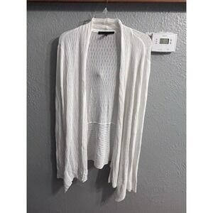 White House Black Market White Long Duster Cardigan Sweater Open Size XL